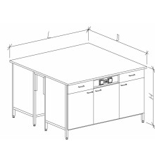 Стол-тумба островной на основе столов-тумб металлических с дверками, ящиками и розетками 1200 СТОк-М с/я.р.