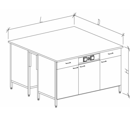 Стол-тумба островной на основе столов-тумб металлических с дверками, ящиками и розетками 1200 СТОwб-М с/я.р.