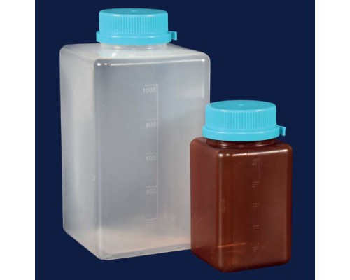 Бутыли квадратные ISOLAB 1000 мл, c винтовой ПЭ крышкой, стерильные, балковая упаковка, коричневый ПП, 30 шт/упак (Артикул 061.22.901)