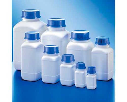 Бутыль Kautex широкогорлая 100 мл, HDPE, квадратная, Ø 32 мм, белый цвет, без крышки, с сертификатом ООН для твердых веществ