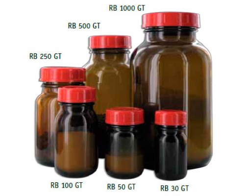 Бутыль для проб Behr RB 500 GT, 500 мл, широкое горло, коричневое стекло, крышка PP, 10 шт/упак