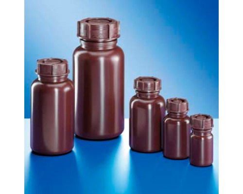 Бутыль Kautex широкогорлая 500 мл, LDPE, круглая, коричневый цвет, с винтовой крышкой