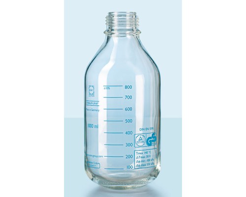 Бутыль DURAN Group 500 мл, GL45, без крышки и сливного кольца, устойчивая к давлению, бесцветное стекло