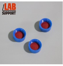 Крышка для виал 9-425 в сборе: септа красный PTFE/белый силикон, без прорези, +синяя навинчивающаяся крышка 100 шт/уп, Lab-Support, Китай